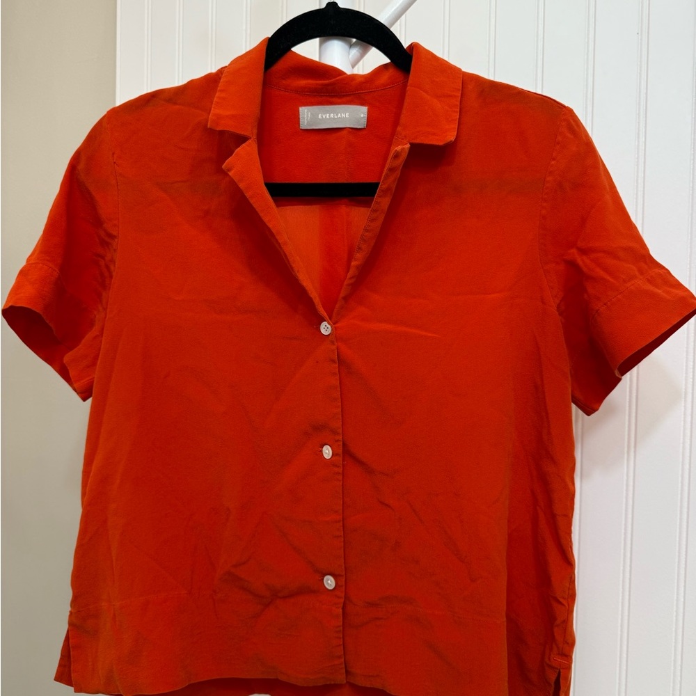 Everlane Women's Vibrant Orange Button-Down Shirt